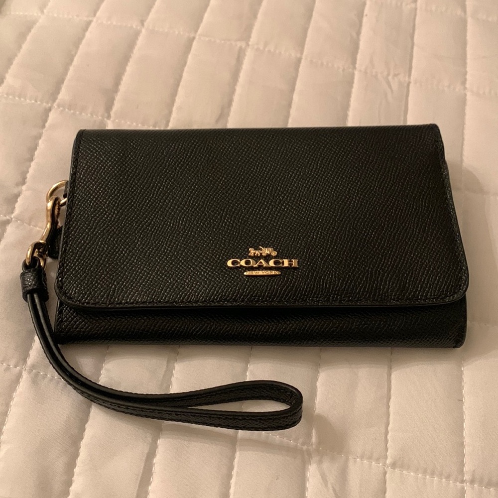 Coach phone/wallet wristlet. Black. NWOT